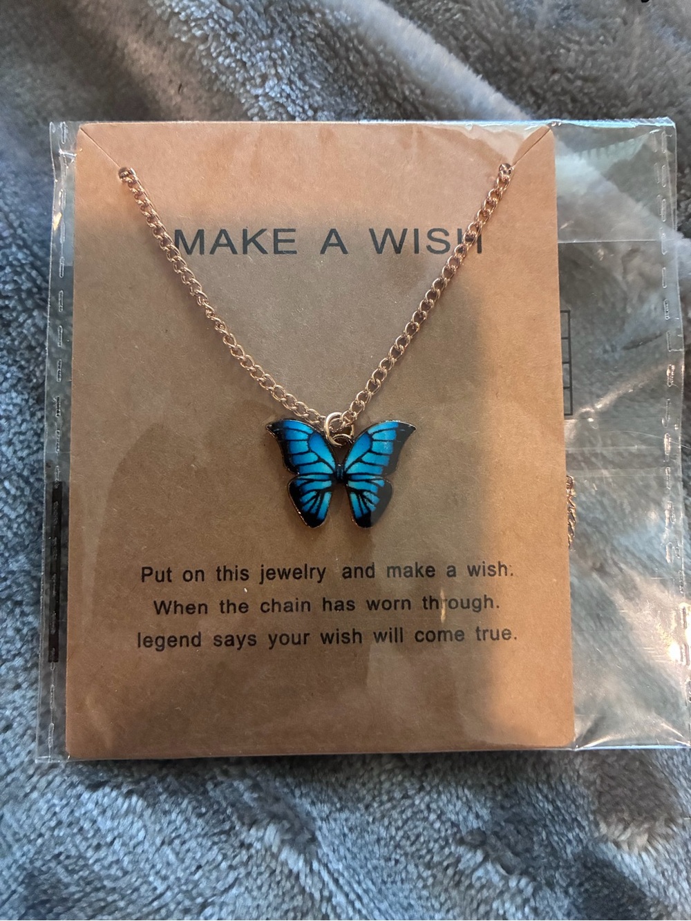 "Make a Wish" Blue Butterfly Pendant Necklace.